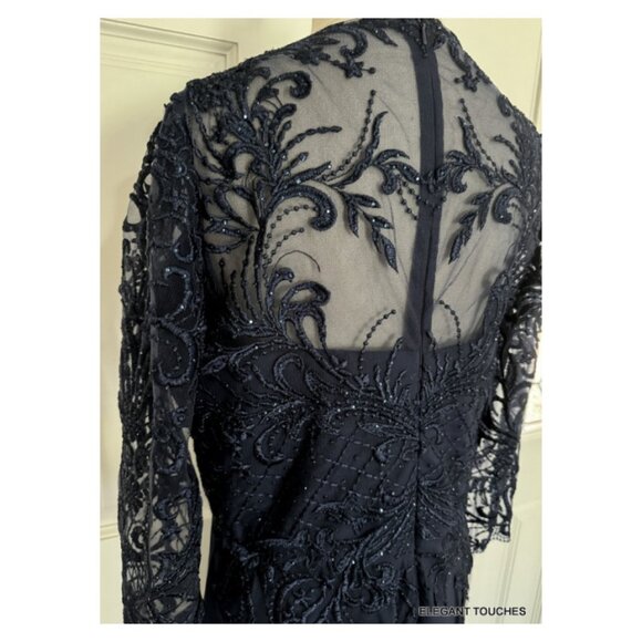 Juliet Womens Plus Bead Tea Length Dress 18W Navy Blue Sheer Lace Modest Midi 1X - Picture 8 of 15